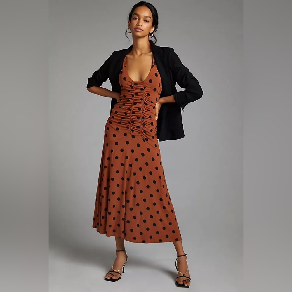 Anthropologie Brown Polka Dot Dress